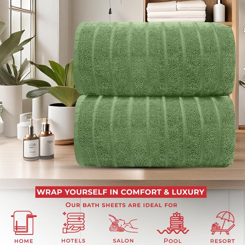 Riverside Pack of 2 Extra Large Bath Sheet Towels, 35 x 70 Inches, 600 GSM, Ribbed Stripe, 100% Cotton - Super Soft, Highly Absorbent & Quick Dry for Bathroom, Spa & Hotel, Sage Green - Image 3